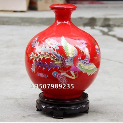【景德镇高档中国红陶瓷泡酒瓶 十斤装龙凤呈祥白酒坛子 10斤酒壶】价格,厂家,图片,陶瓷包装容器,景德镇金泰陶瓷-