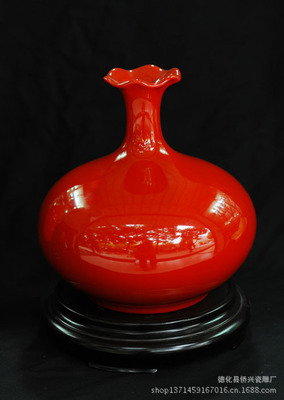 【中国红荷陶瓷花瓶 陶瓷 花盘 礼品 家居摆件 厂家直销商务礼品】价格,厂家,图片,陶瓷工艺品,德化县侨兴瓷雕厂-